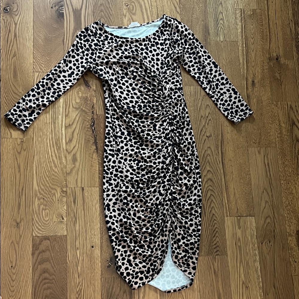 Stylish Maternity Leopard Print Ruched Dress